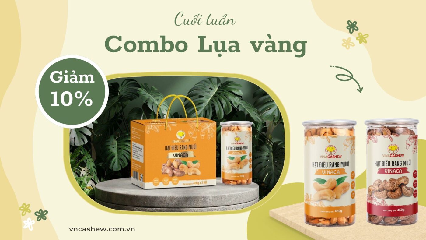Hạt điều rang muối - Combo lụa vàng 450g Hạt điều rang muối